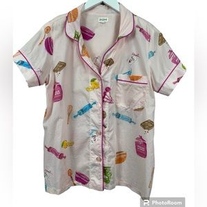 Bed Head Light Pink Baking Cooking Button Down Panama PJ Top Novelty Cotton
